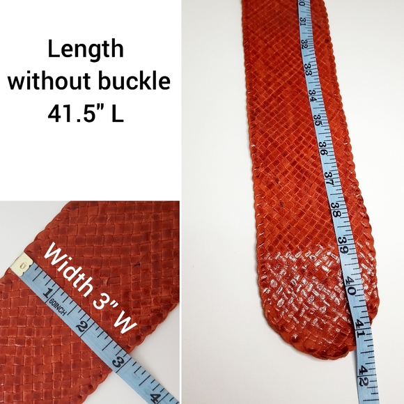 90's-Y2K❤Big Golden Buckle Leather Belt| Red Wide High Waist|Weaved - Picture 7 of 8